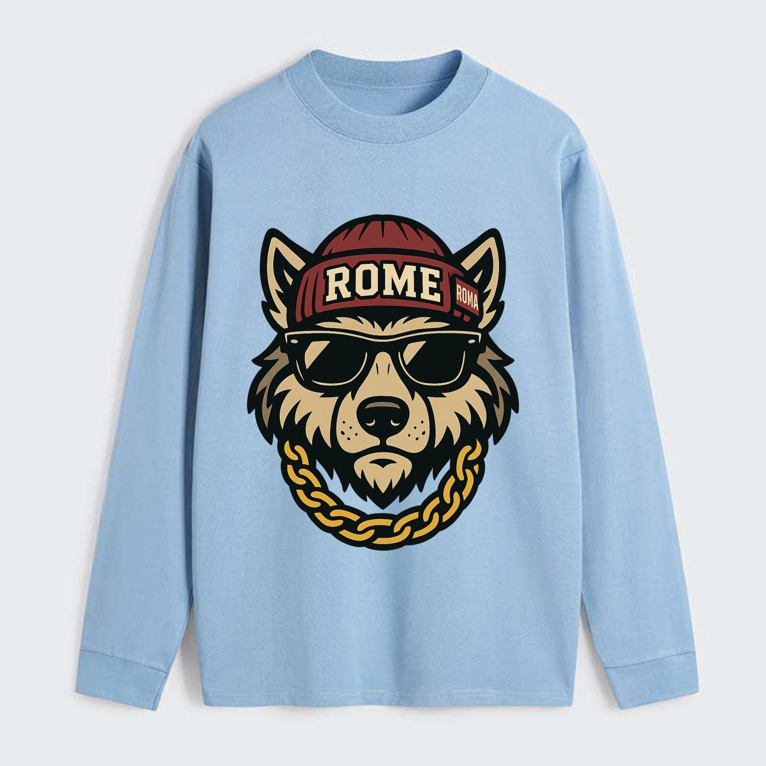 Rome Wolf - Classic Long Sleeve Shirt - Light Blue