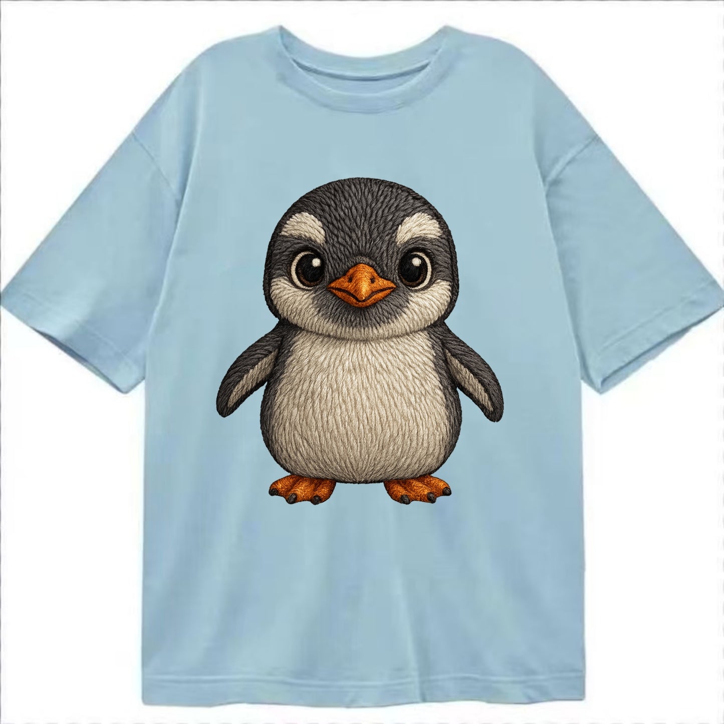 Baby Gentoo Penguin - orange beak, white cap, bright eyes, front-facing, energetic - Classic T-shirt - Light Blue