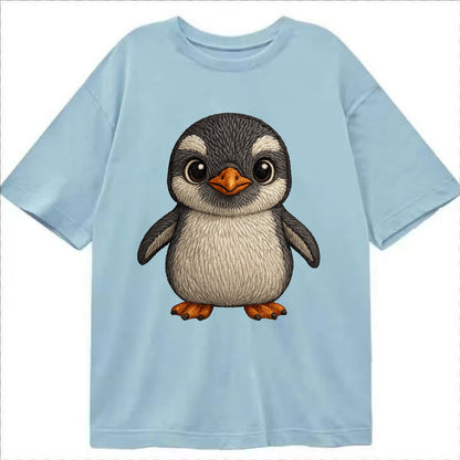 Baby Gentoo Penguin - orange beak, white cap, bright eyes, front-facing, energetic - Classic T-shirt - Light Blue