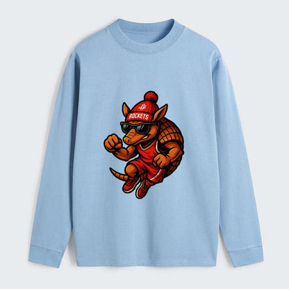 Houston Armadillo wearing Rockets red and silver beanie with rocket - Classic Long Sleeve Shirt - Light Blue