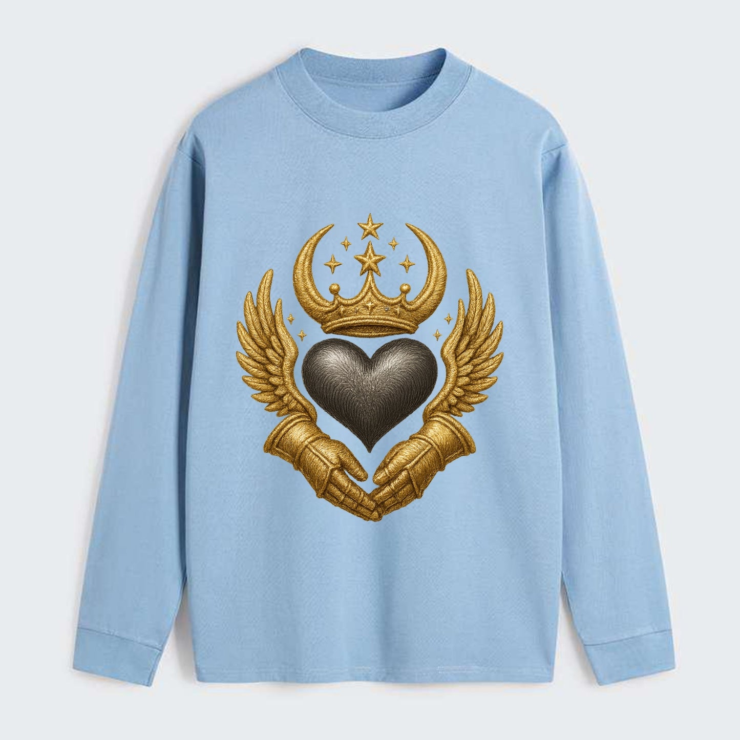 Nordic knotwork crown supporting a frosted steel heart with mittened - Classic Long Sleeve Shirt - Light Blue