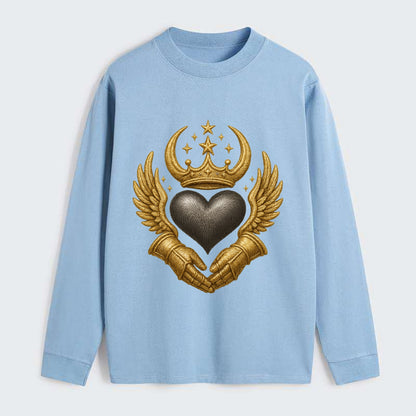 Nordic knotwork crown supporting a frosted steel heart with mittened - Classic Long Sleeve Shirt - Light Blue