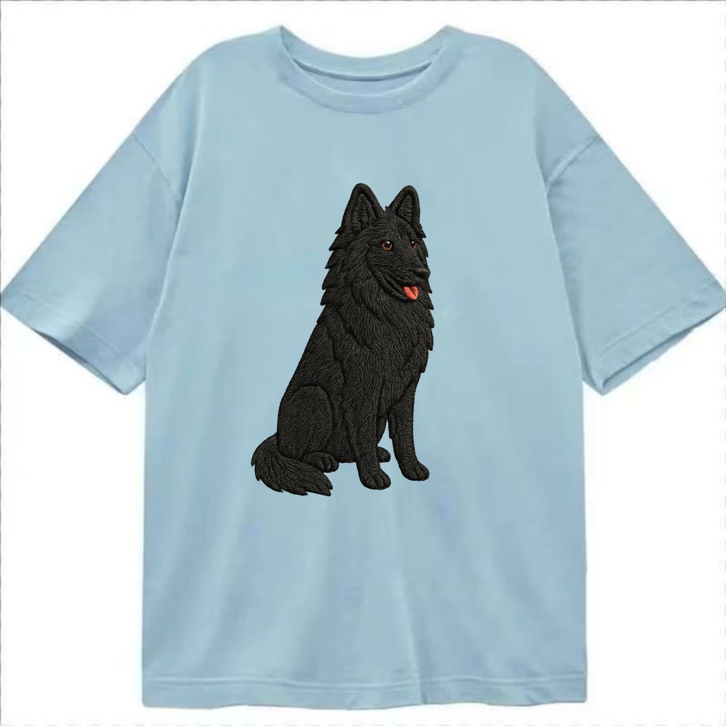 Belgian Sheepdog - Black long-haired embroidered pose - Classic T-shirt - Light Blue