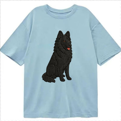 Belgian Sheepdog - Black long-haired embroidered pose - Classic T-shirt - Light Blue