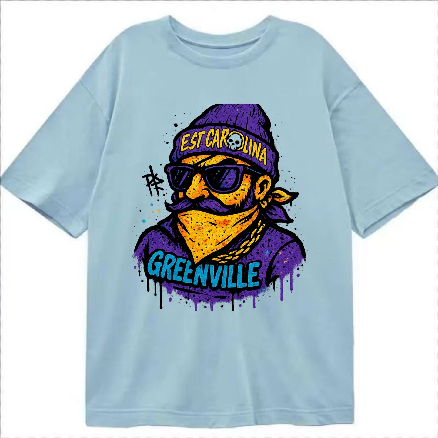 Greenville Pirate wearing East Carolina beanie with skull patch - Classic T-shirt - Light Blue