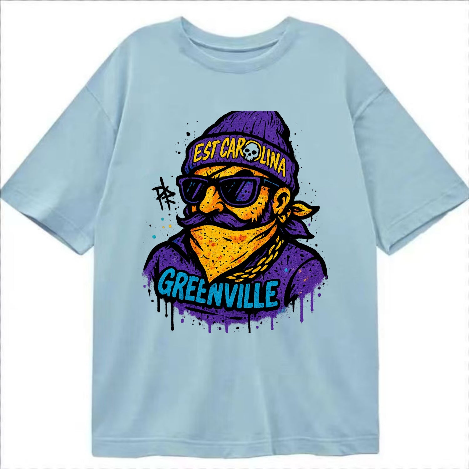 Greenville Pirate wearing East Carolina beanie with skull patch - Classic T-shirt - Light Blue