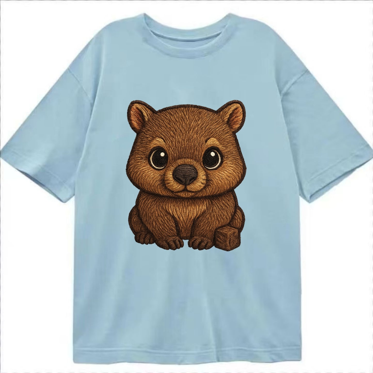 Baby Wombat - brown fur, square nose, small ears, dark eyes, front-facing, cube - Classic T-shirt - Light Blue