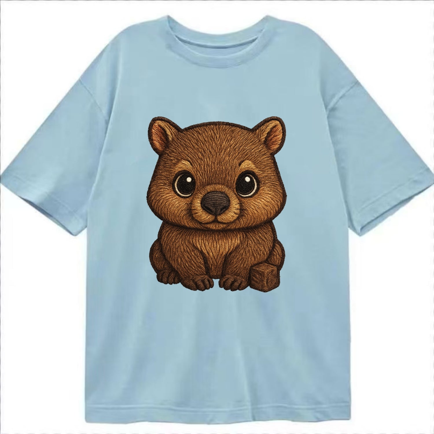 Baby Wombat - brown fur, square nose, small ears, dark eyes, front-facing, cube - Classic T-shirt - Light Blue
