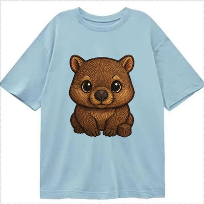 Baby Wombat - brown fur, square nose, small ears, dark eyes, front-facing, cube - Classic T-shirt - Light Blue