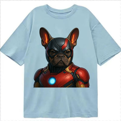 French Bulldog Iron Man  - Classic T-shirt - Light Blue