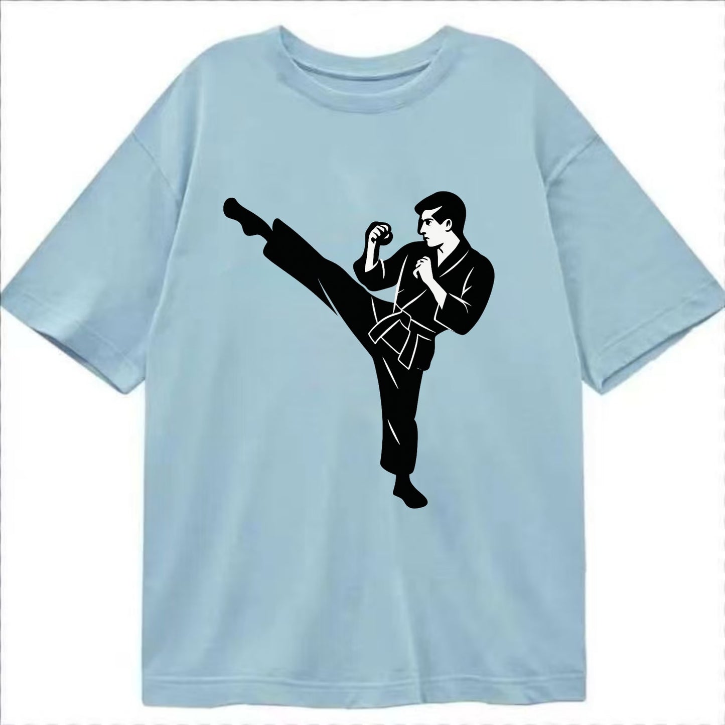 Martial artist performing a high kick - Classic T-shirt - Light Blue