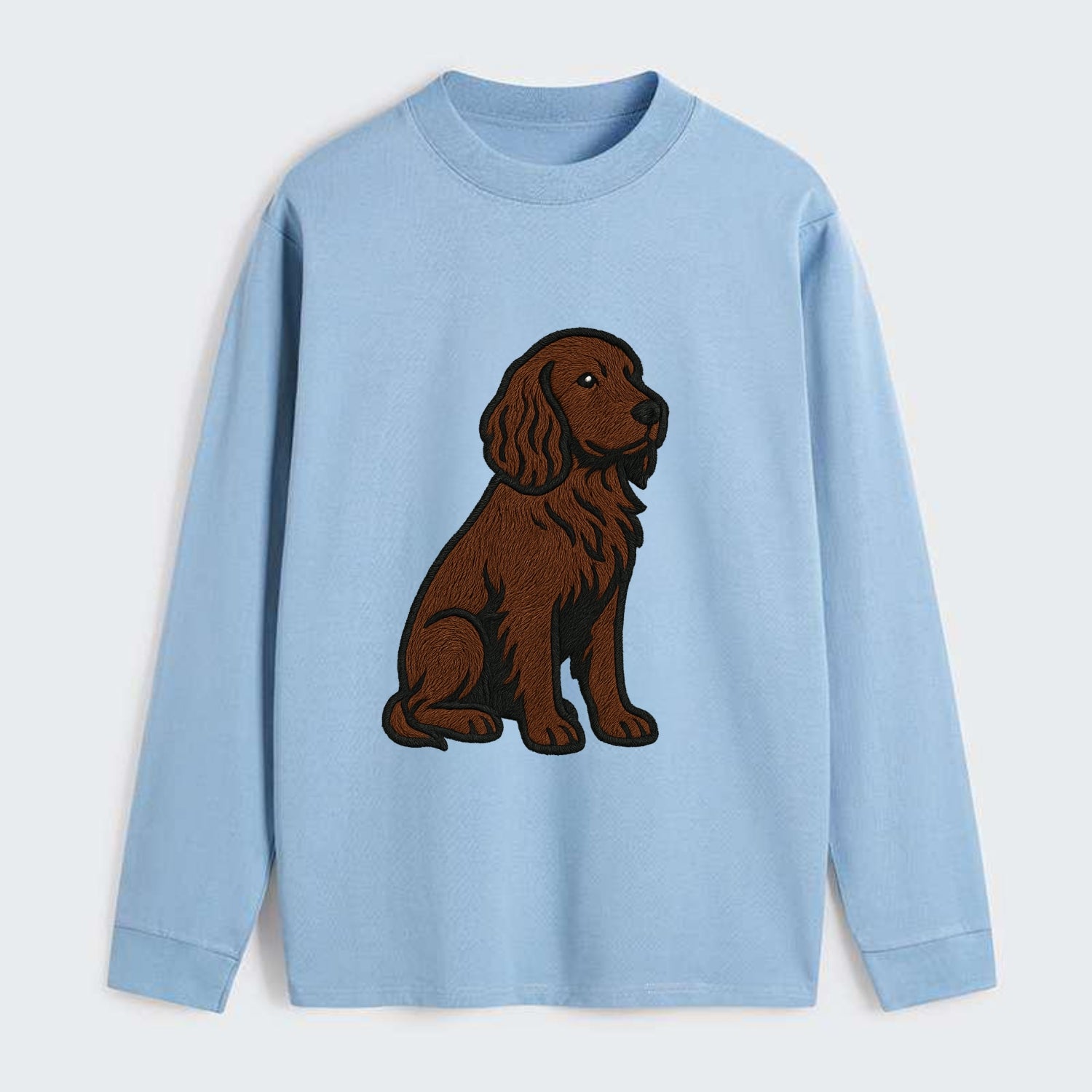 Field Spaniel - Liver colored embroidered sitting design - Classic Long Sleeve Shirt - Light Blue