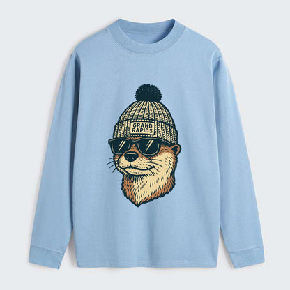 Grand Rapids River Otter wearing Grand Rapids beanie with pom pom and - Classic Long Sleeve Shirt - Light Blue