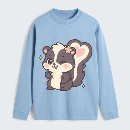 fluffy skunk with heart-shaped tail pattern, one paw up showing sass - Classic Long Sleeve Shirt - Light Blue