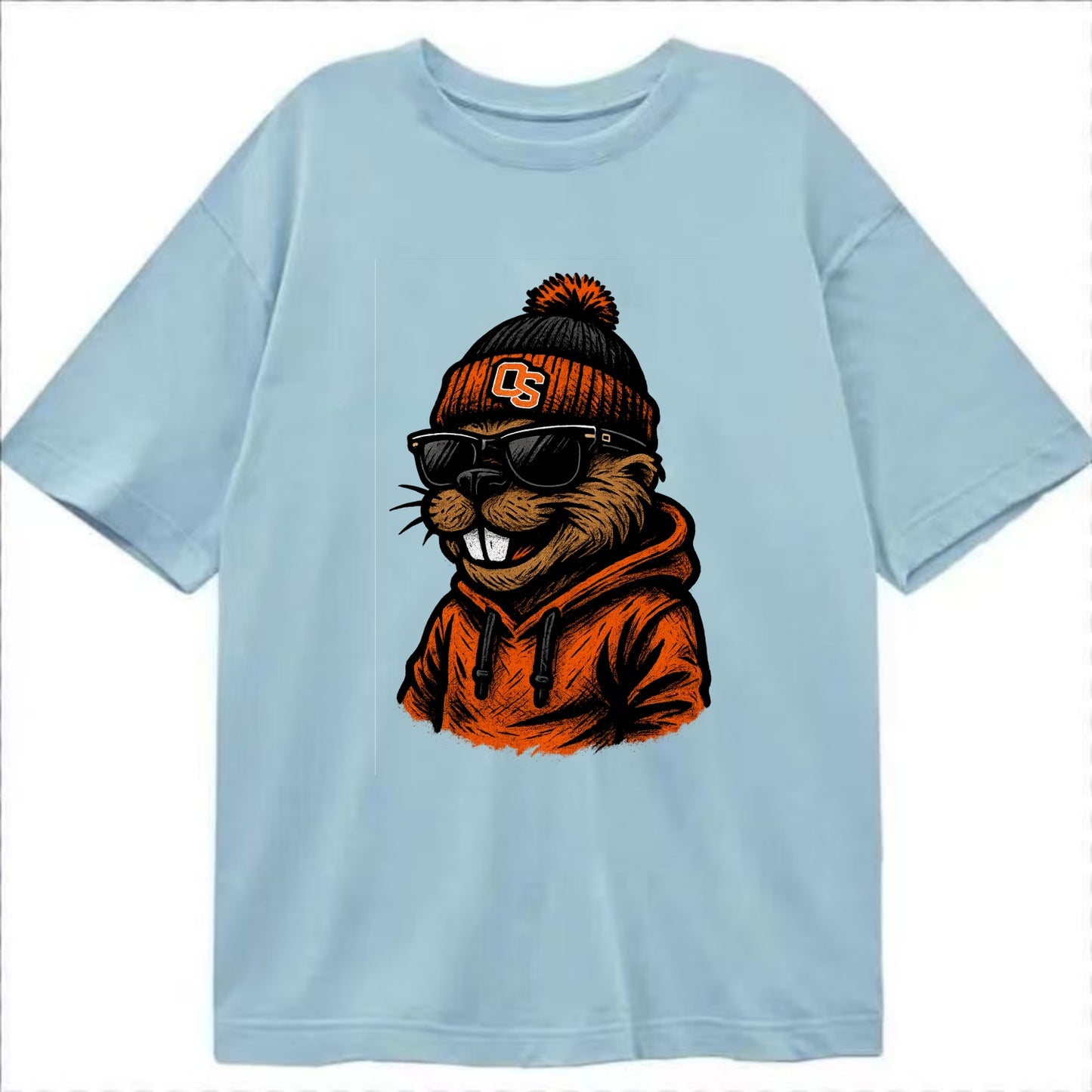 Corvallis Beaver wearing Oregon State beanie with OS patch - Classic T-shirt - Light Blue