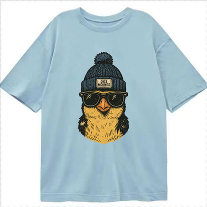 Iowa Goldfinch wearing Des Moines beanie with pom pom and wayfarer sunglasses - Classic T-shirt - Light Blue