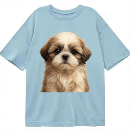 Baby Shih Tzu Puppy - long flowing coat, flat face, big dark eyes, front-facing, - Classic T-shirt - Light Blue
