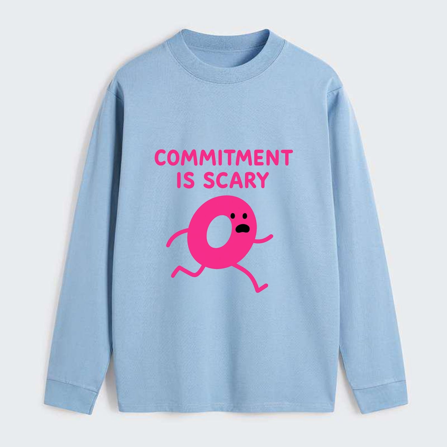 COMMITMENT IS SCARY | Terrified ring running away - Classic Long Sleeve Shirt - Light Blue