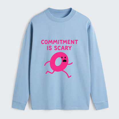 COMMITMENT IS SCARY | Terrified ring running away - Classic Long Sleeve Shirt - Light Blue