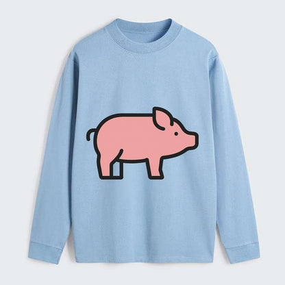 Pig - Pink farm pig flat side profile - Classic Long Sleeve Shirt - Light Blue