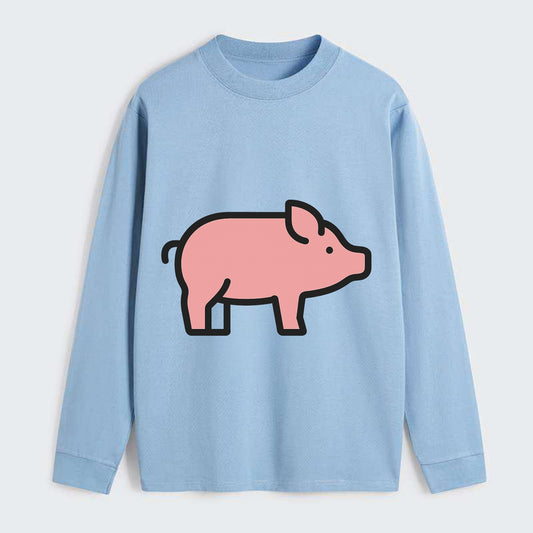 Pig - Pink farm pig flat side profile - Classic Long Sleeve Shirt - Light Blue