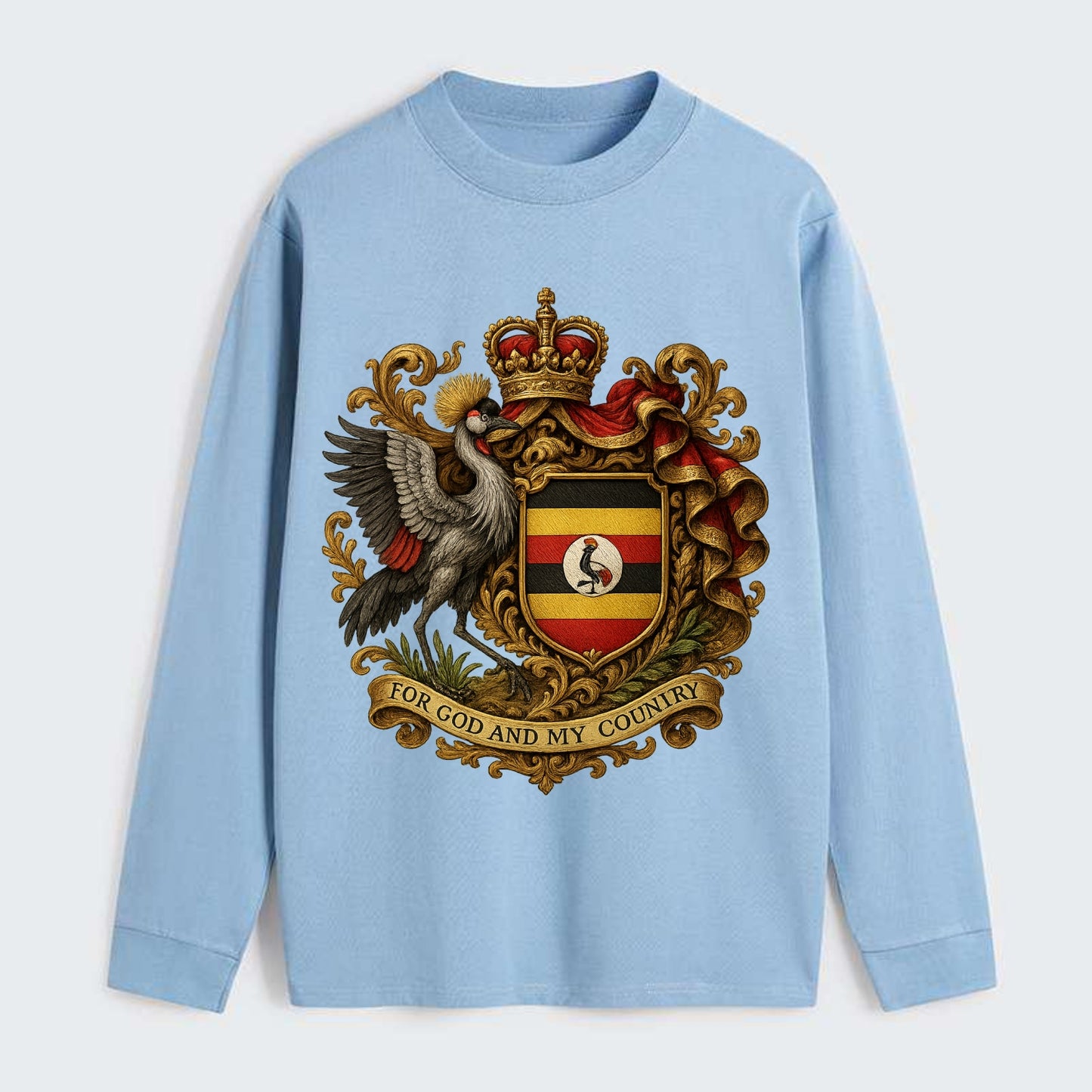 Uganda Crested Crane Emblem - Classic Long Sleeve Shirt - Light Blue