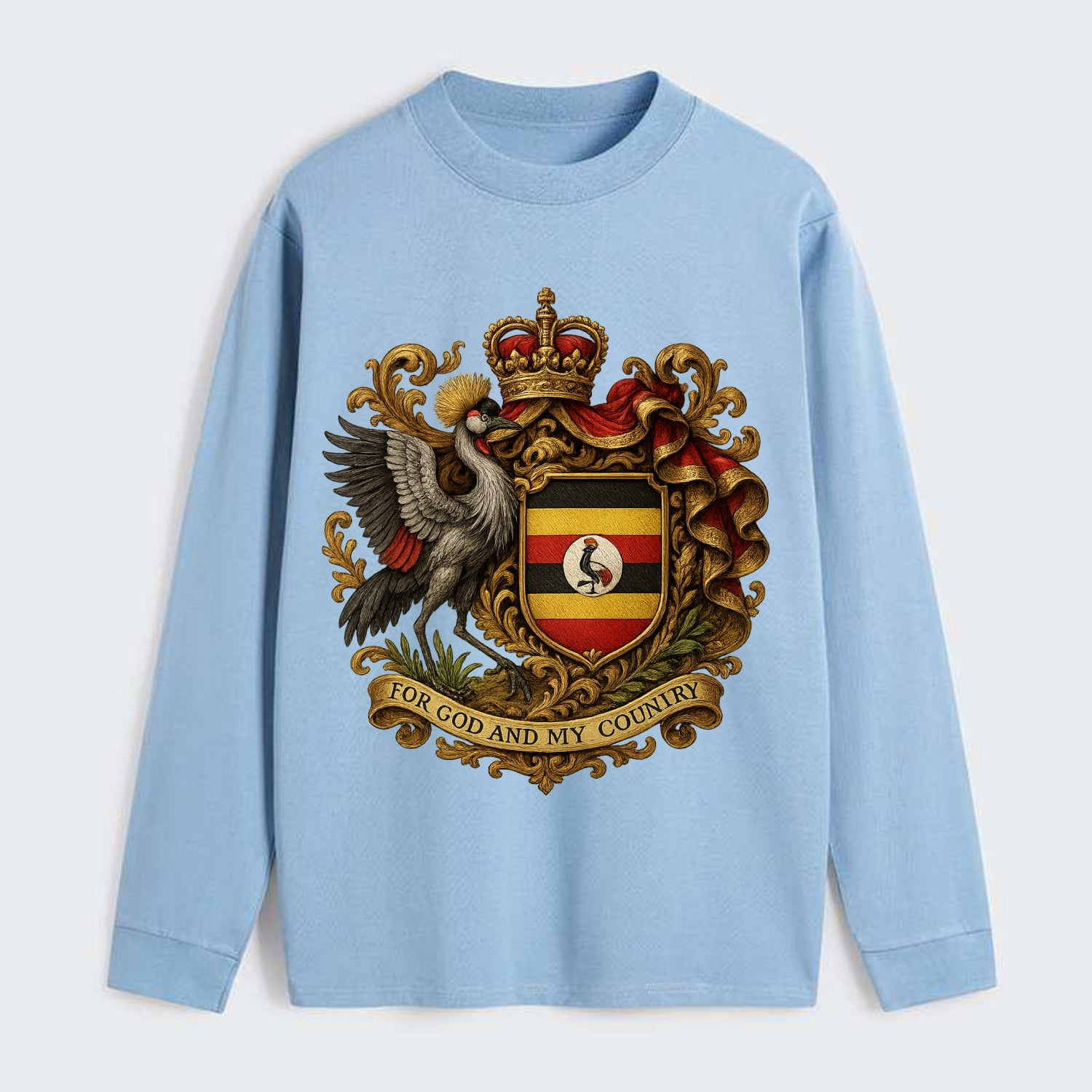 Uganda Crested Crane Emblem - Classic Long Sleeve Shirt - Light Blue