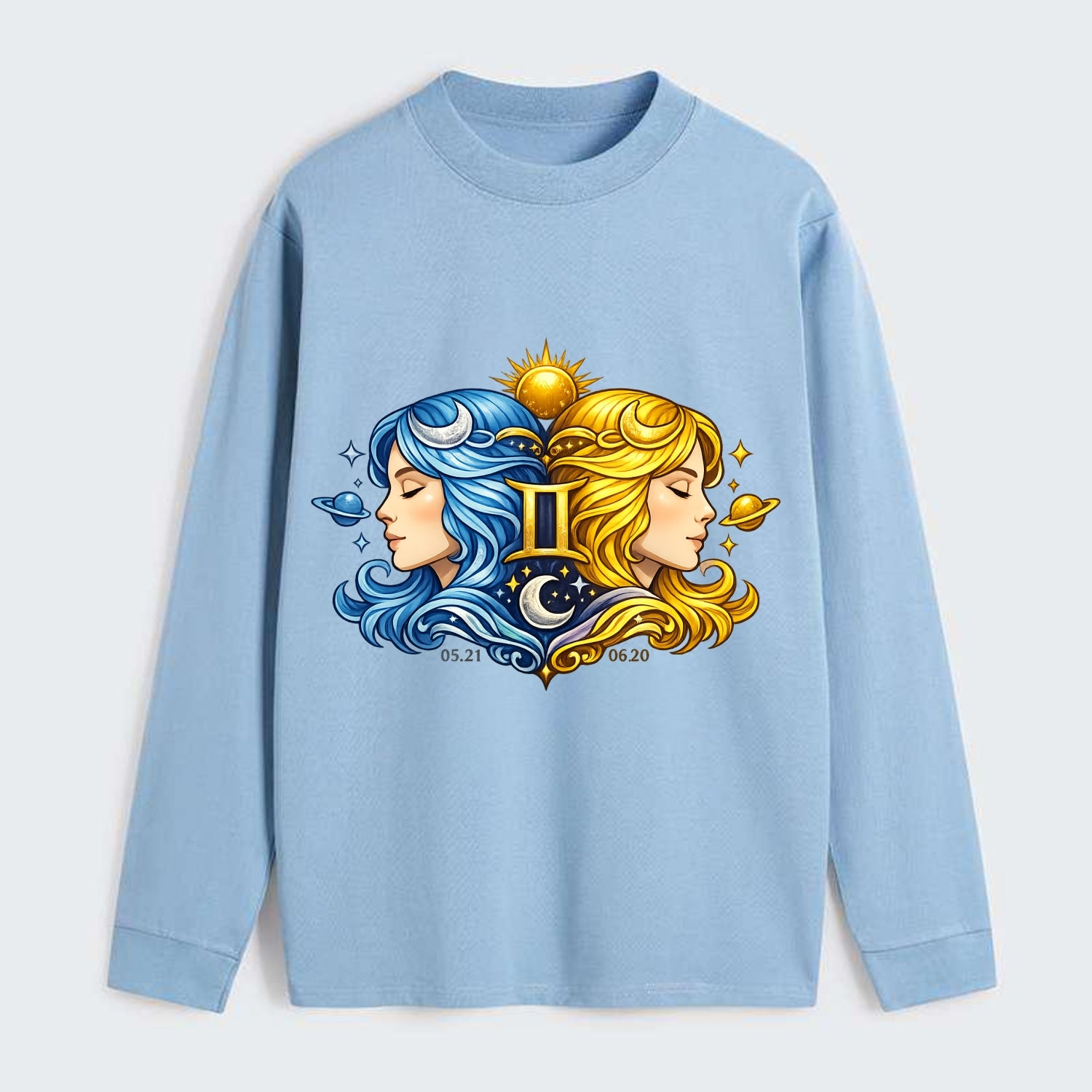 TWIN FACES | Two faces in profile mirror image | Gemini duality | - Classic Long Sleeve Shirt - Light Blue