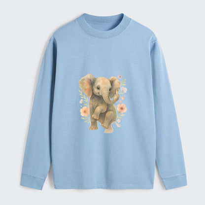 baby elephant with trunk up, one foot raised with middle toe extended - Classic Long Sleeve Shirt - Light Blue
