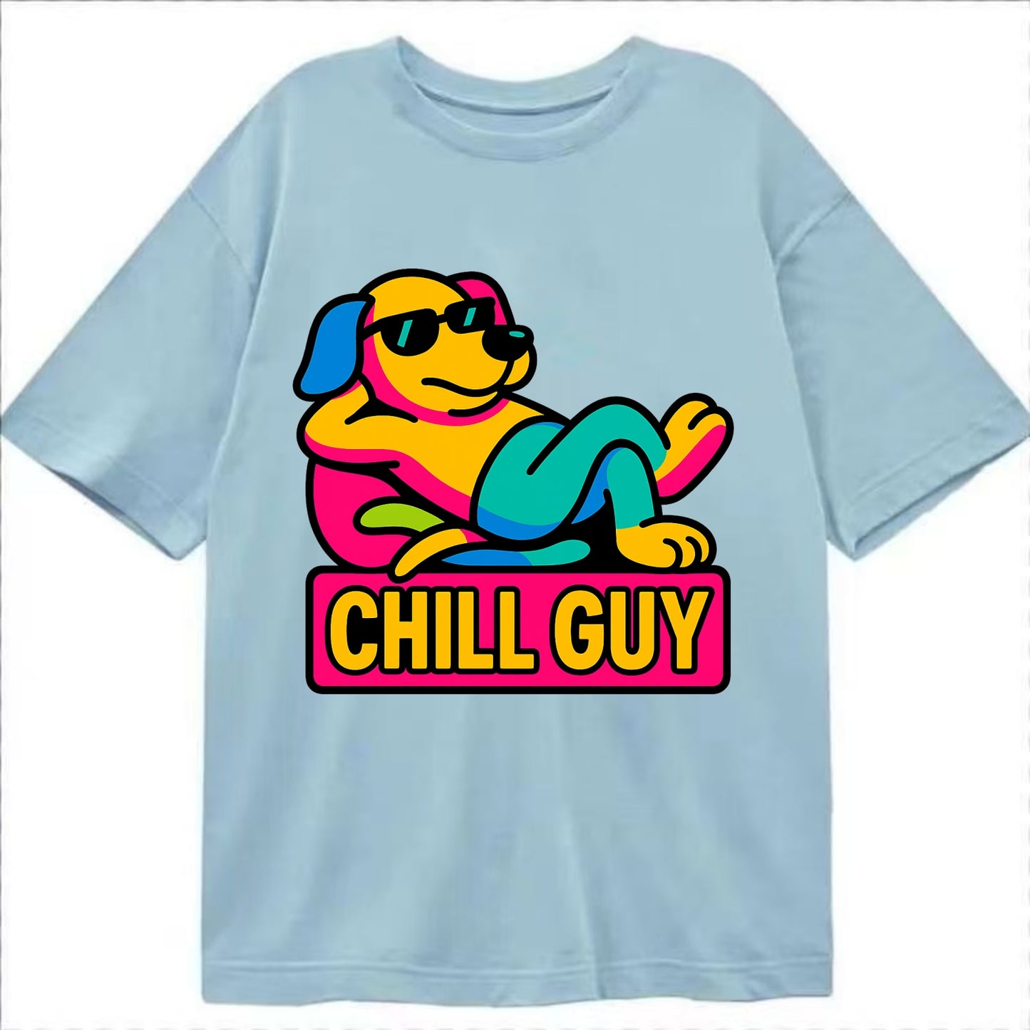 Super relaxed dog character lounging unbothered - "Chill Guy" meme energy, laid - Classic T-shirt - Light Blue