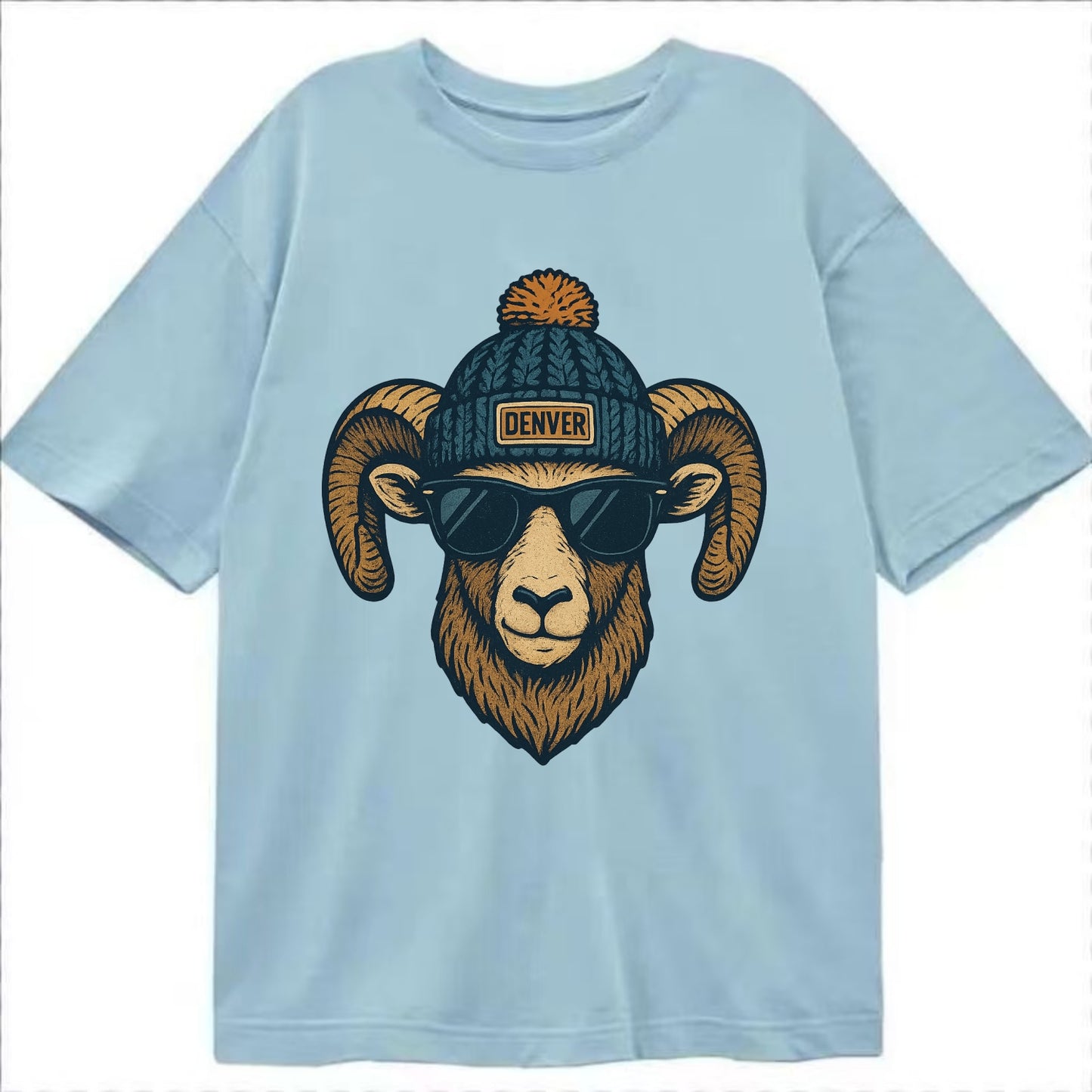 Colorado Rocky Mountain Bighorn Sheep wearing Denver beanie with pom pom and - Classic T-shirt - Light Blue