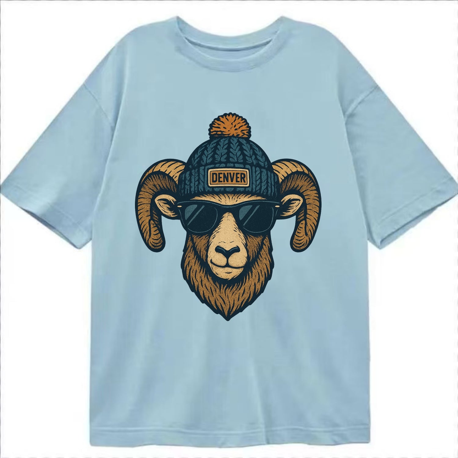 Colorado Rocky Mountain Bighorn Sheep wearing Denver beanie with pom pom and - Classic T-shirt - Light Blue