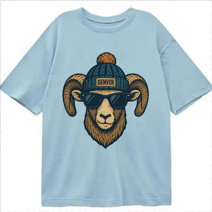 Colorado Rocky Mountain Bighorn Sheep wearing Denver beanie with pom pom and - Classic T-shirt - Light Blue