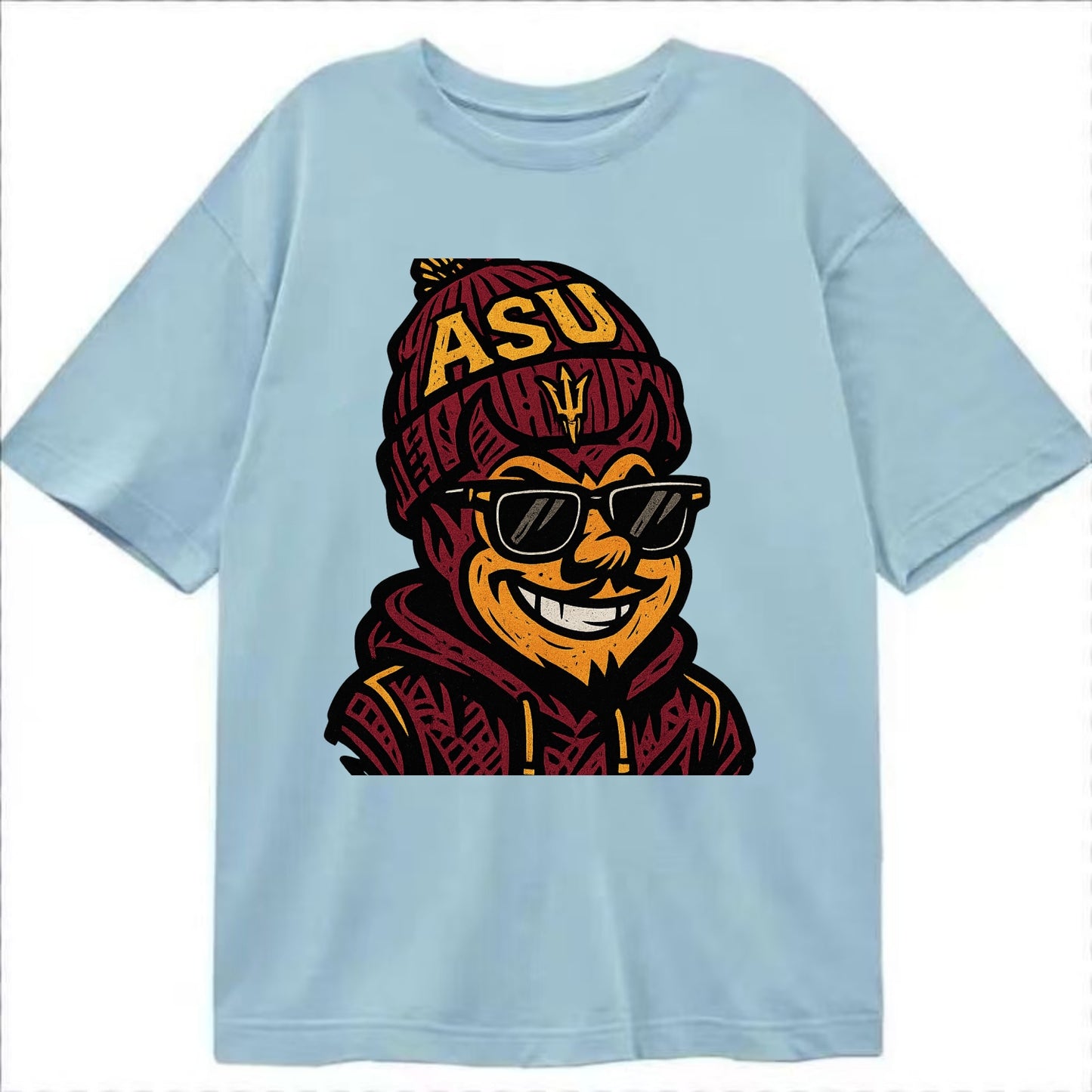 Tempe Sparky wearing Arizona State beanie with fork patch - Classic T-shirt - Light Blue