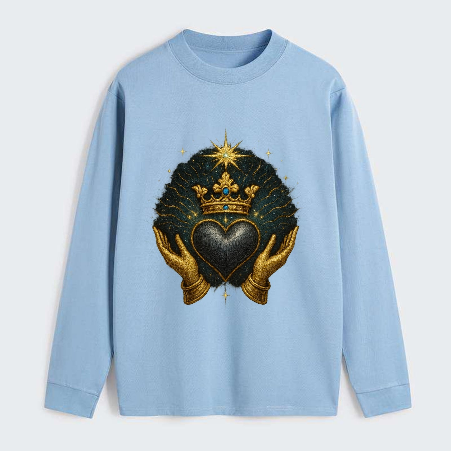 Pearl-studded tiara atop a satin-gunmetal heart supported by elegant - Classic Long Sleeve Shirt - Light Blue