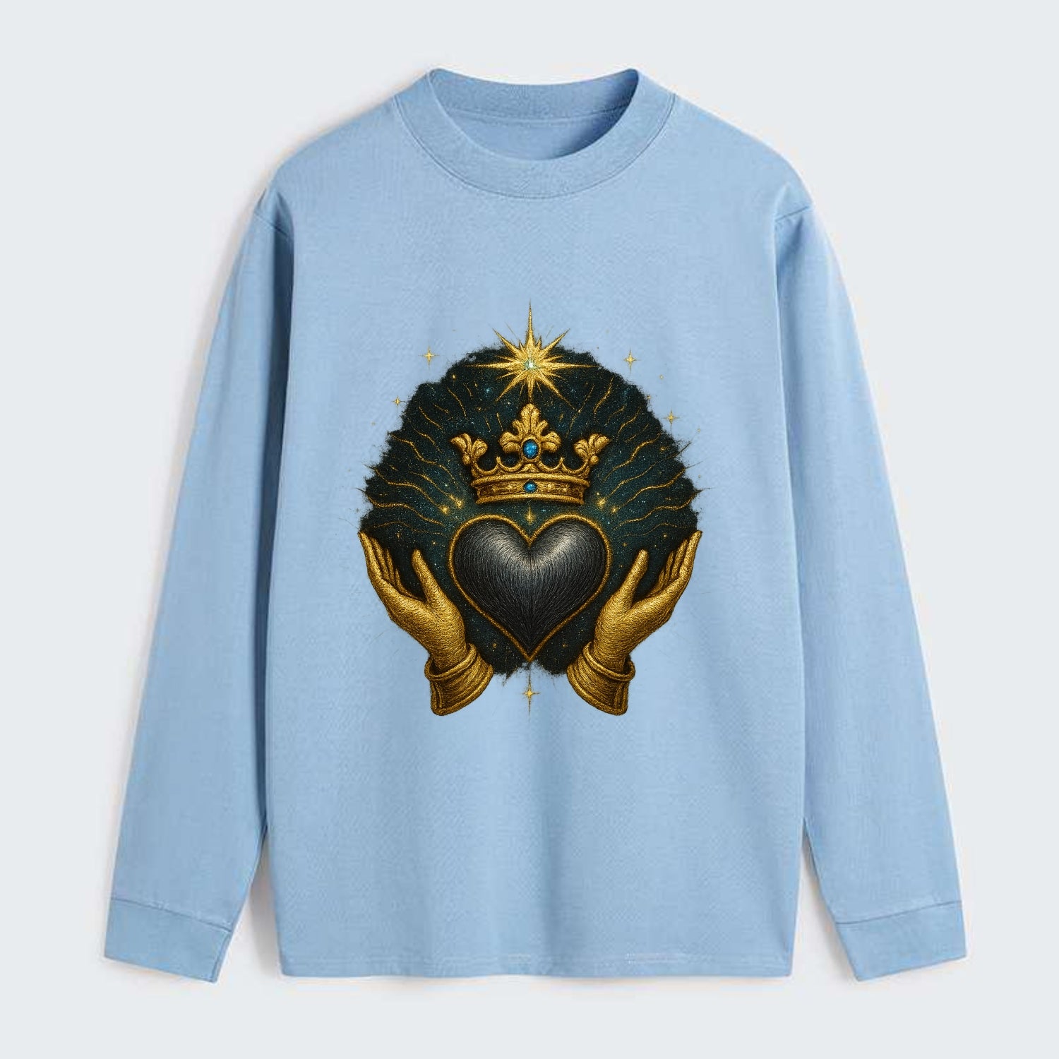 Pearl-studded tiara atop a satin-gunmetal heart supported by elegant - Classic Long Sleeve Shirt - Light Blue