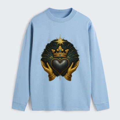 Pearl-studded tiara atop a satin-gunmetal heart supported by elegant - Classic Long Sleeve Shirt - Light Blue