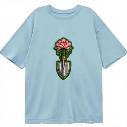 Embroidered patch design - GARDENING TROWEL FLOWER - garden tool with blooming - Classic T-shirt - Light Blue
