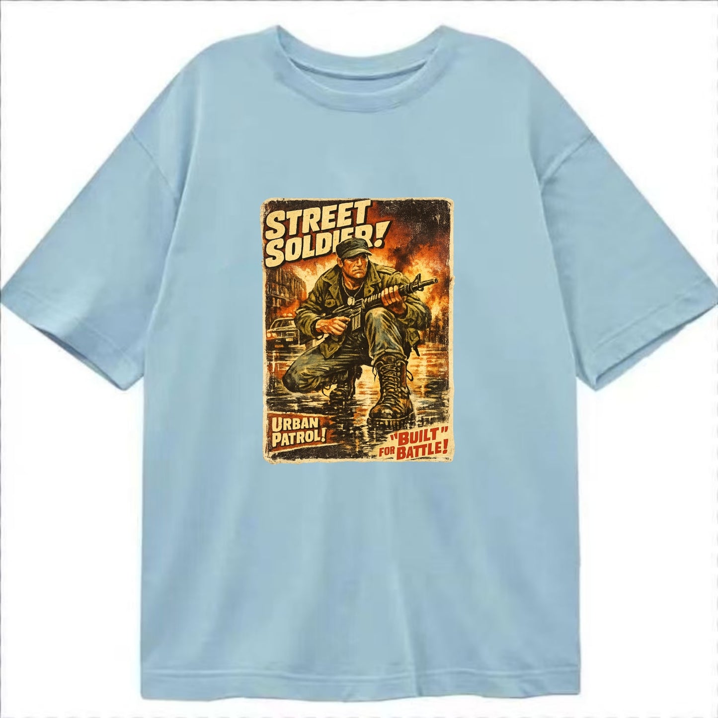 COMBAT READY | Military boots on wet pavement | Street soldier | Urban patrol | - Classic T-shirt - Light Blue
