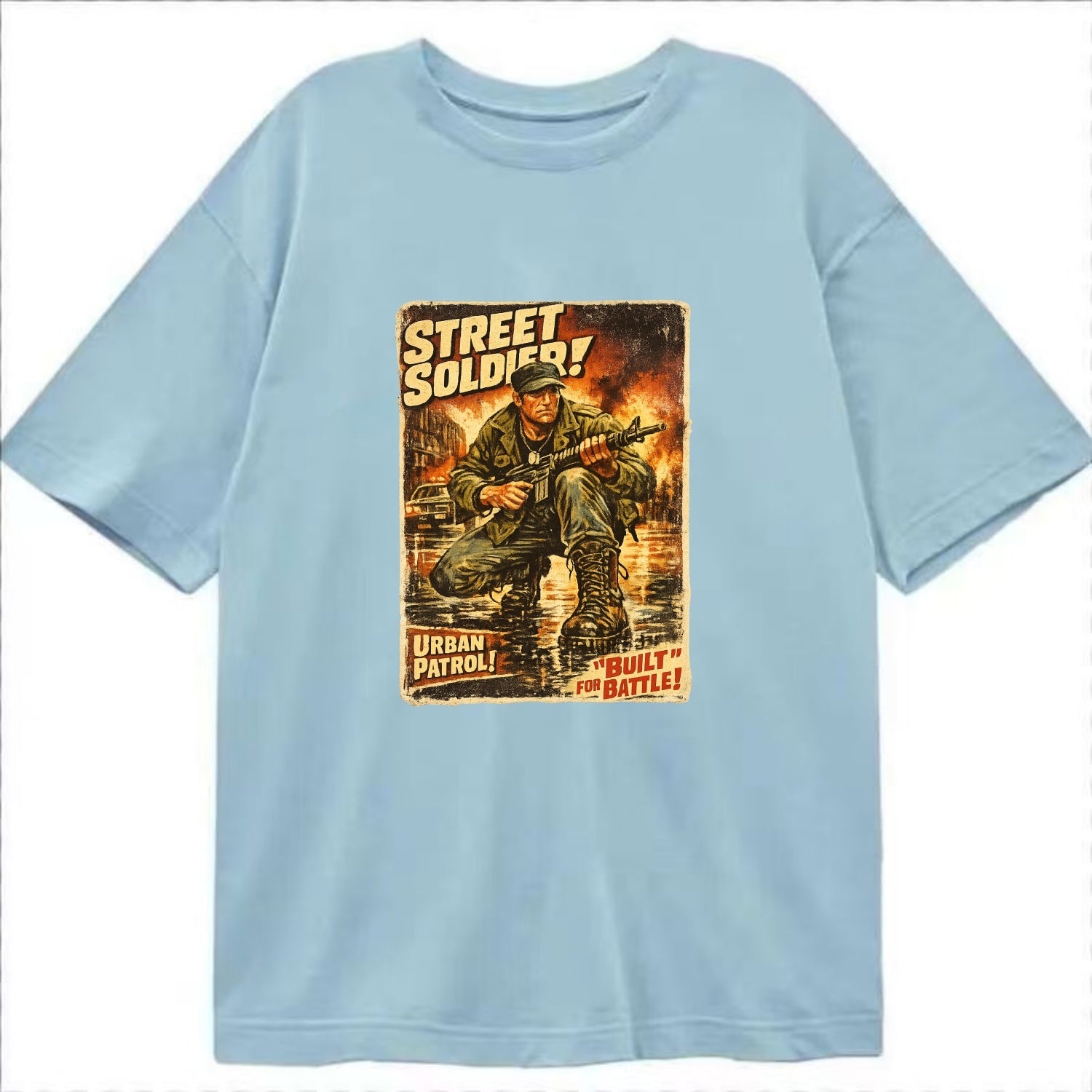 COMBAT READY | Military boots on wet pavement | Street soldier | Urban patrol | - Classic T-shirt - Light Blue