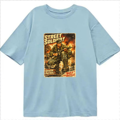 COMBAT READY | Military boots on wet pavement | Street soldier | Urban patrol | - Classic T-shirt - Light Blue