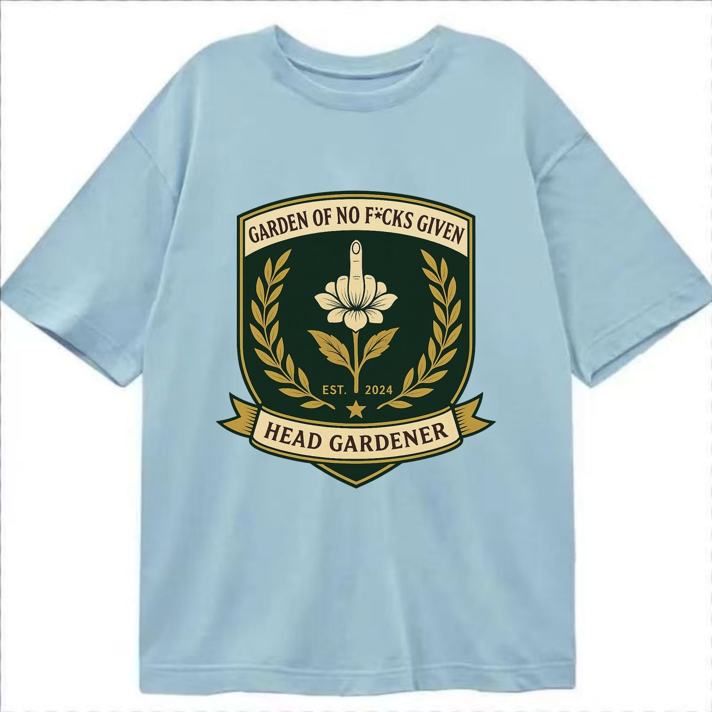 Shield with middle finger flower - "Garden of No F*cks Given - Head Gardener" - - Classic T-shirt - Light Blue