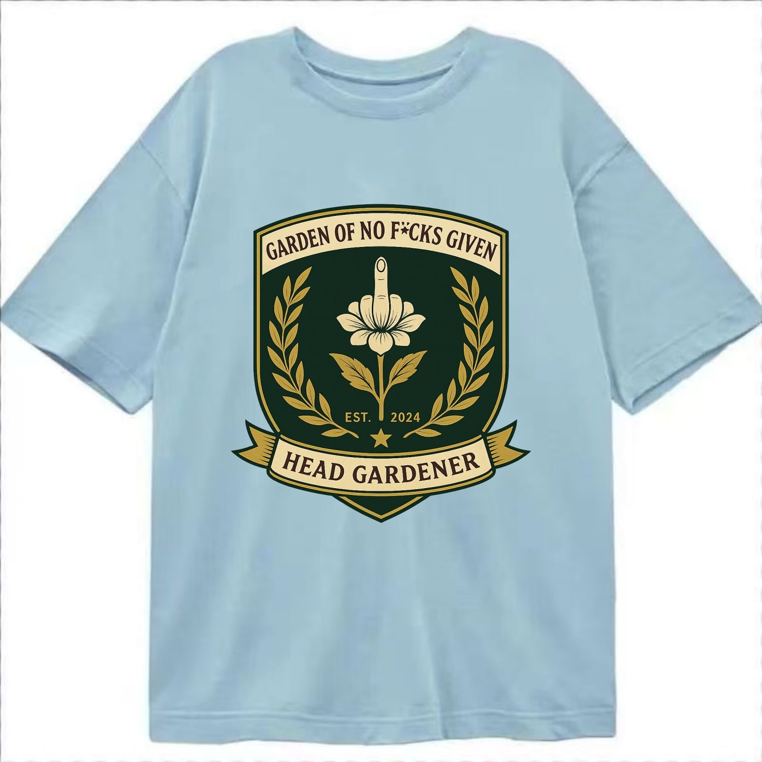 Shield with middle finger flower - "Garden of No F*cks Given - Head Gardener" - - Classic T-shirt - Light Blue