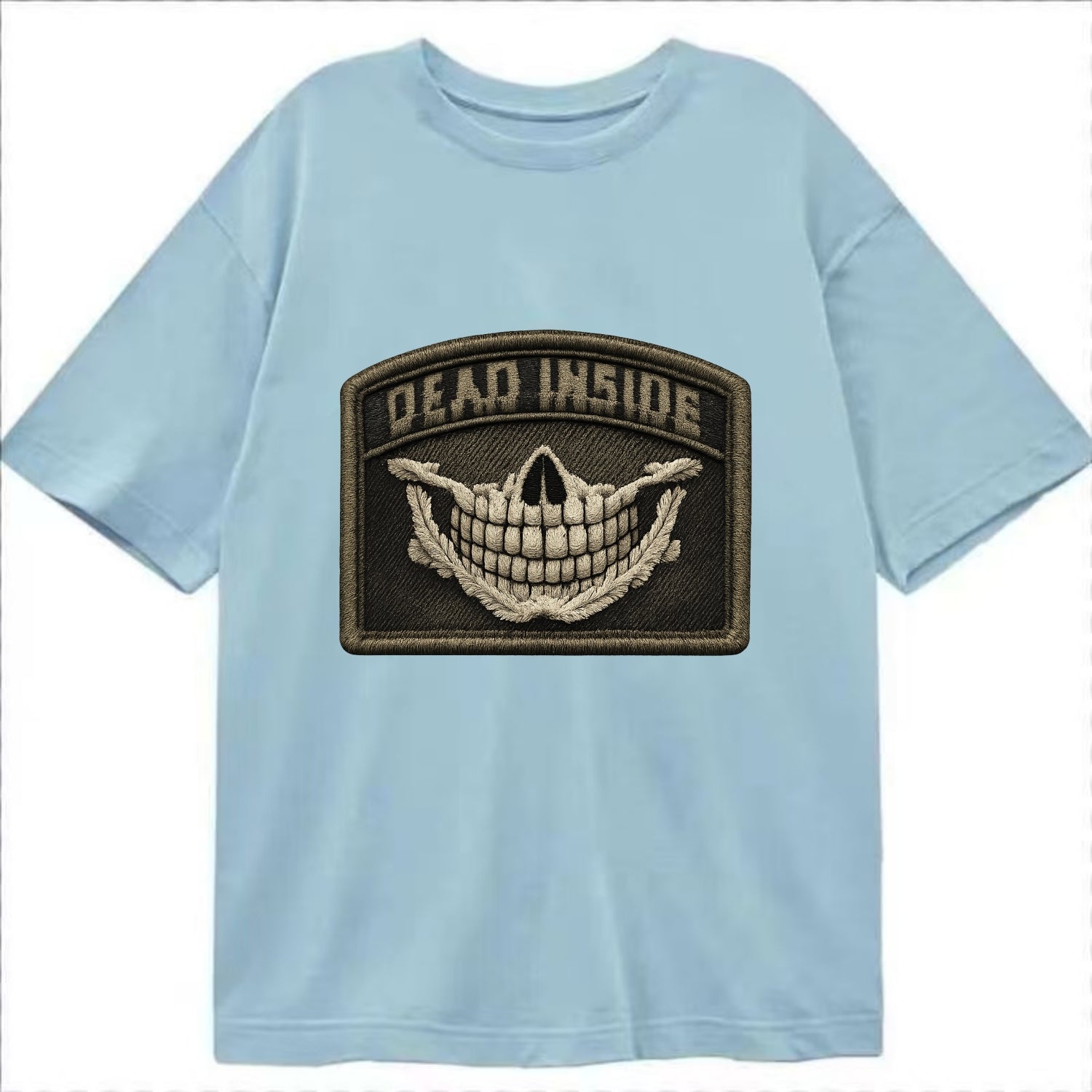DEAD INSIDE SMILE - skeleton smile in white , dark humor - Classic T-shirt - Light Blue