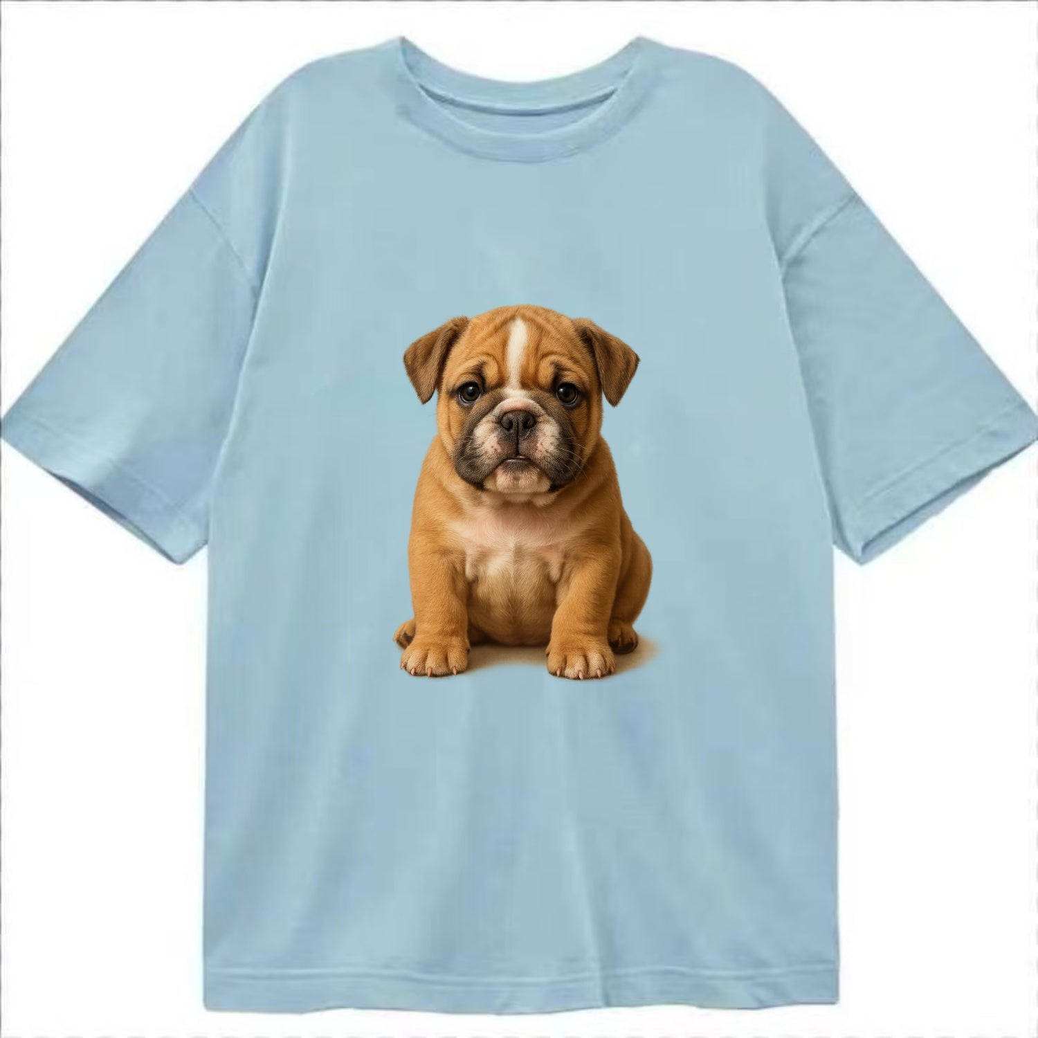 Baby Bulldog Puppy - wrinkly face, underbite, stocky body, gentle eyes, - Classic T-shirt - Light Blue