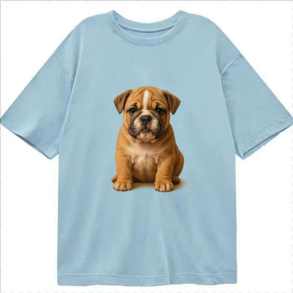 Baby Bulldog Puppy - wrinkly face, underbite, stocky body, gentle eyes, - Classic T-shirt - Light Blue
