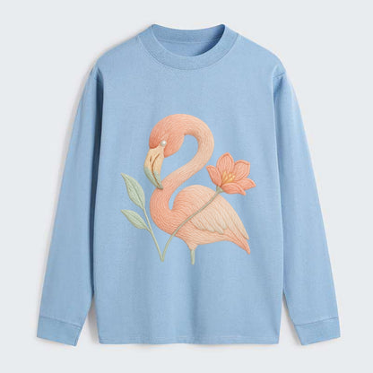 Peach Flamingo - Classic Long Sleeve Shirt - Light Blue