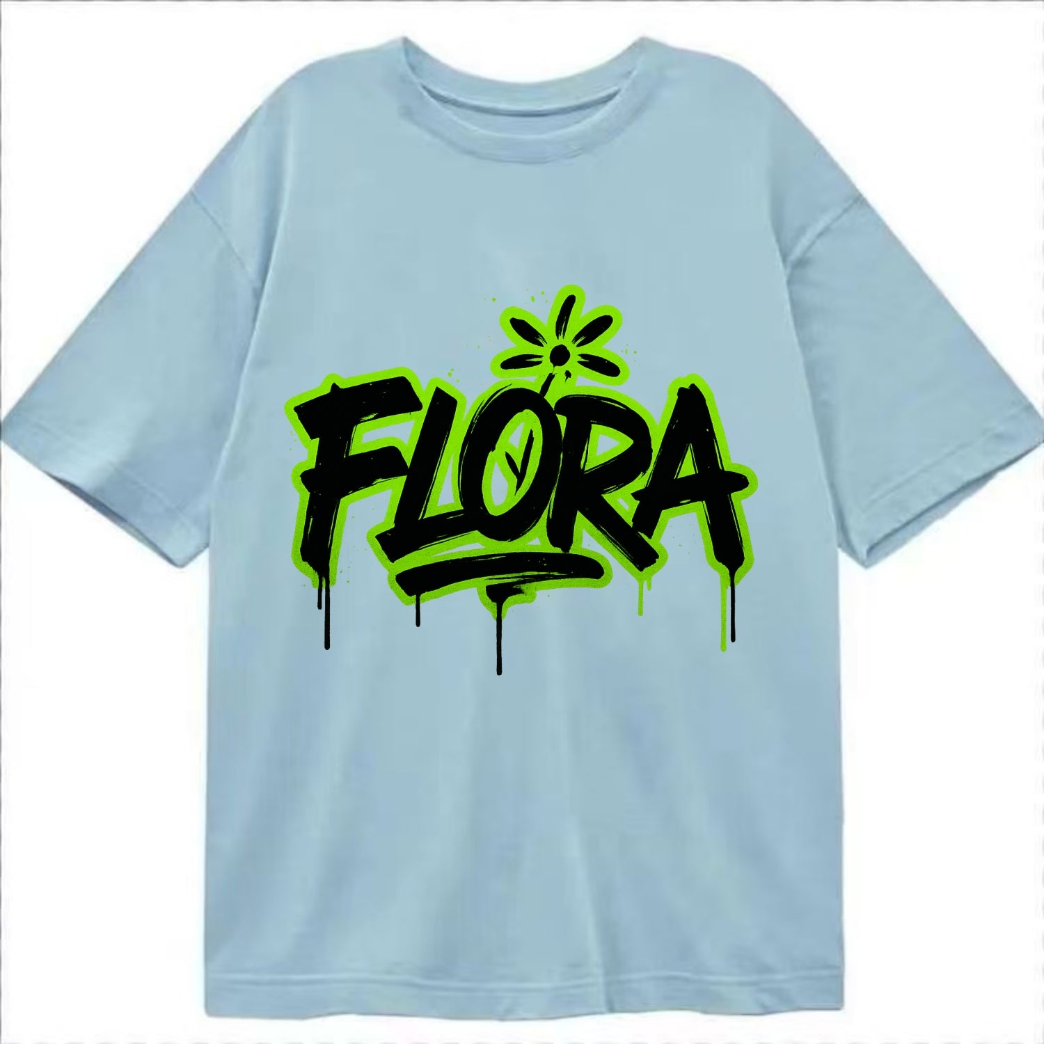 Bold typography design - "FLORA" - plant life, blooming - Classic T-shirt - Light Blue
