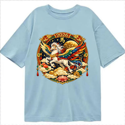 CELESTIAL HORSE | Heavenly horse among clouds and stars | Wings of flowing energy - Classic T-shirt - Light Blue