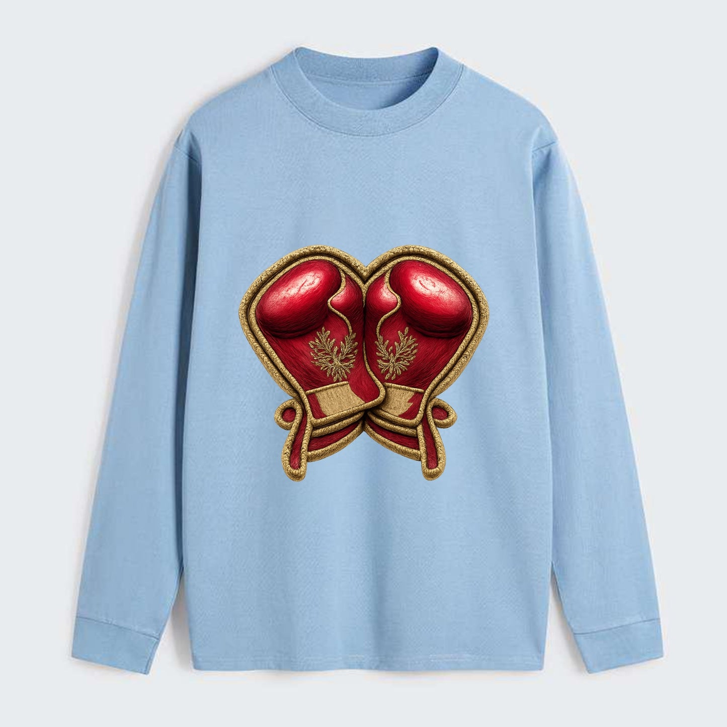 Embroidered patch design - BOXING GLOVES - red boxing gloves crossed in - Classic Long Sleeve Shirt - Light Blue